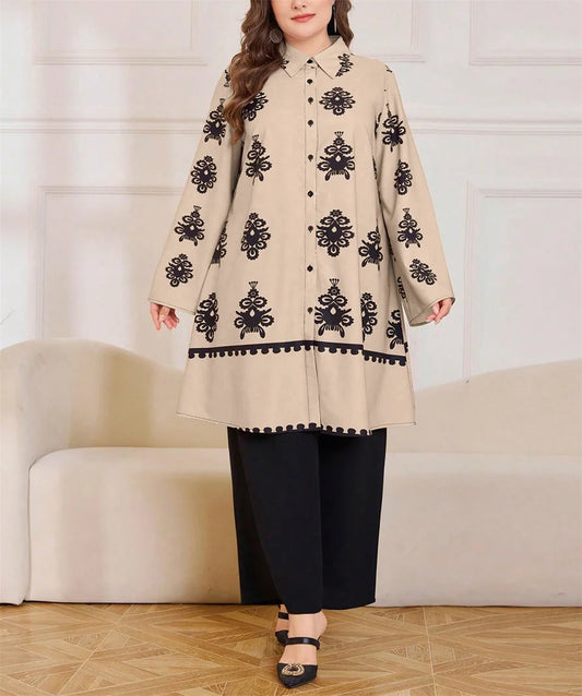 Motif Button Tunic & Wide-Leg Pants Set
