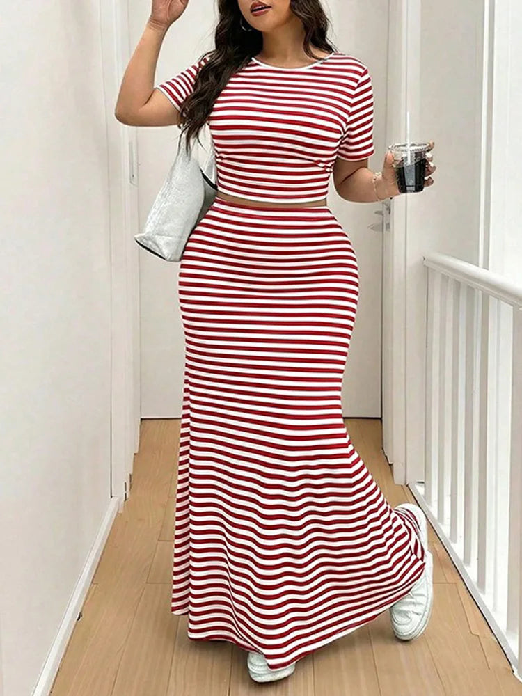 Striped Crop Tee & Mermaid Maxi Skirt Set
