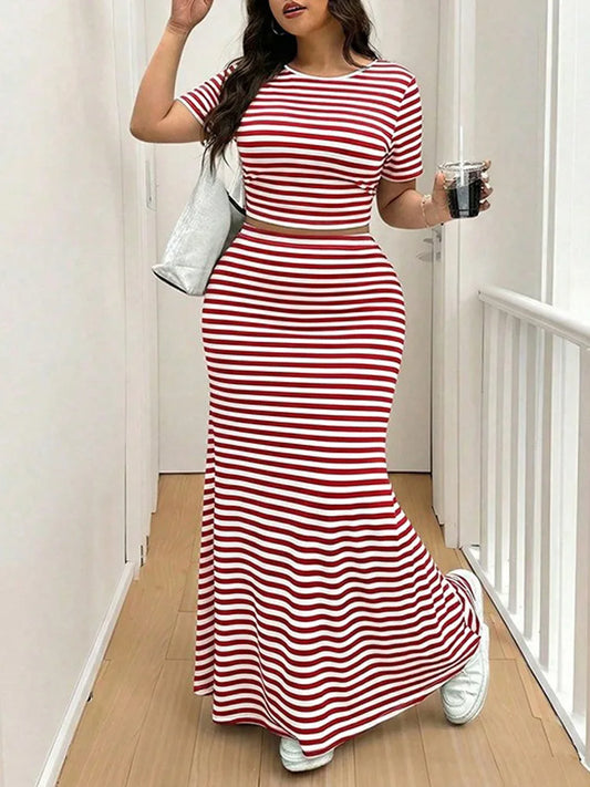 Striped Crop Tee & Mermaid Maxi Skirt Set