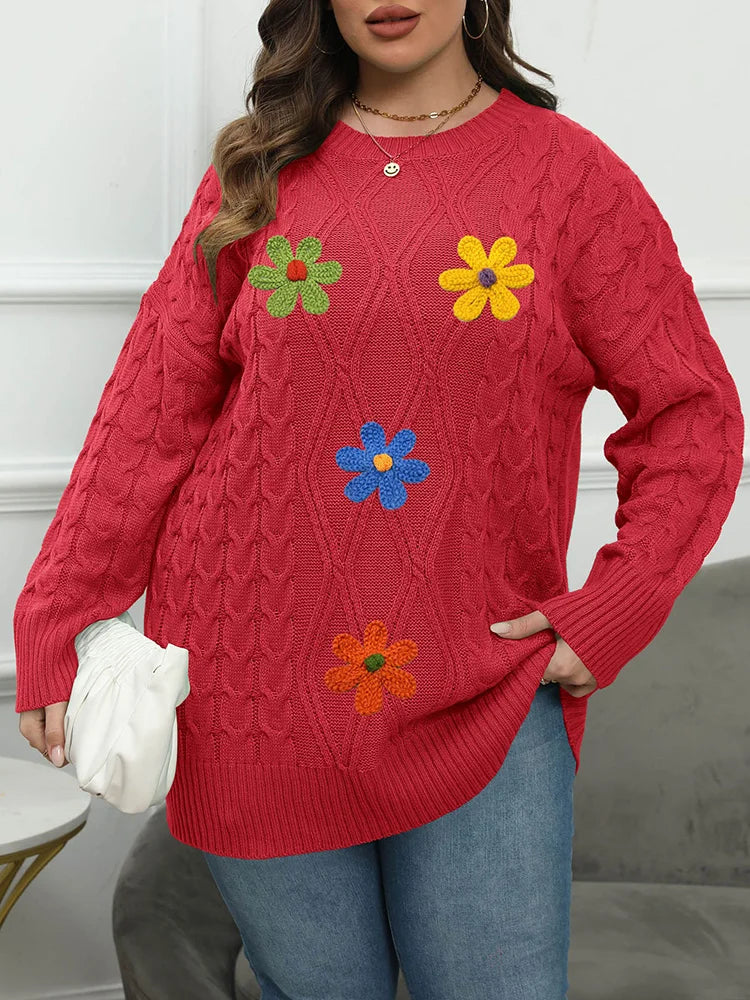 Floral-Appliqué Off-Shoulder Sweater