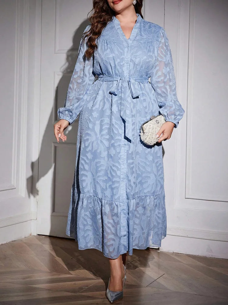 Jacquard Belted Shirt Maxi Dress