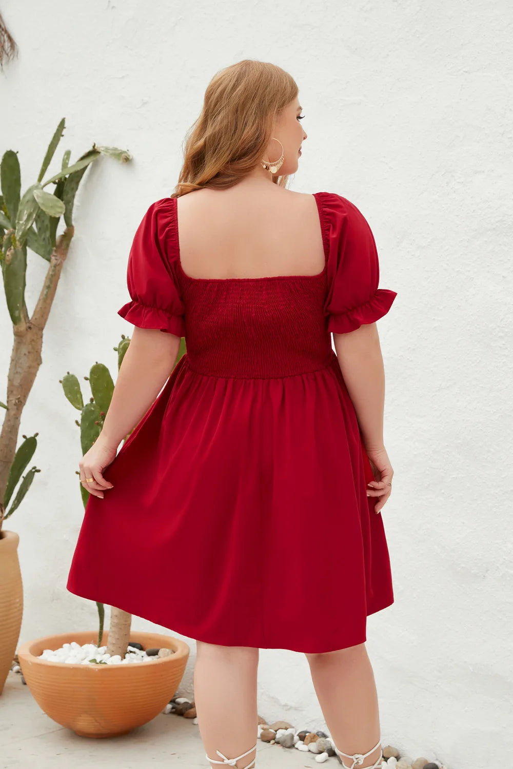 Smocked-Bodice Puff-Sleeve Mini Dress