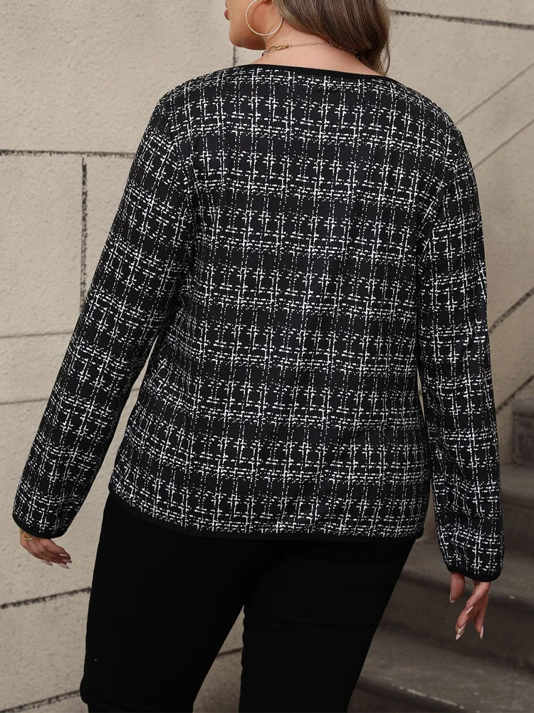 Textured Check Open-Front Blazer