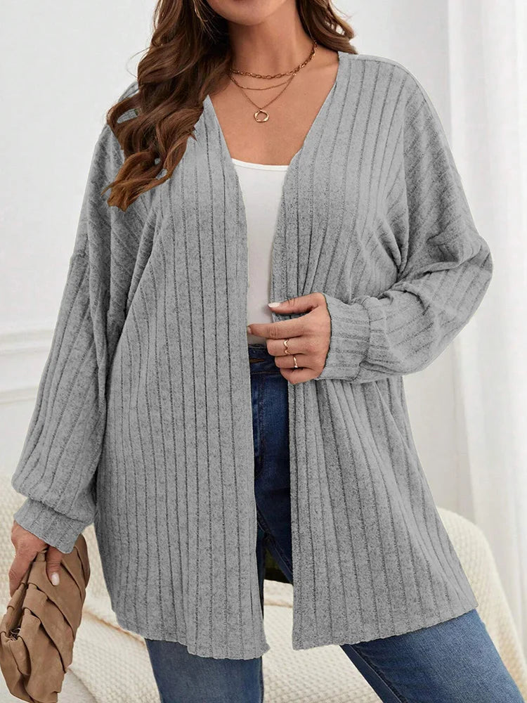 Ribbed Open-Front Longline Cardigan
