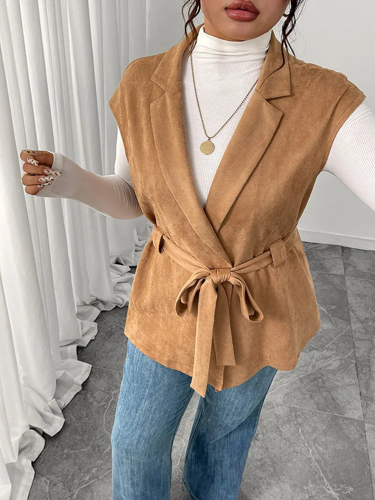 Belted Notch-Lapel Sleeveless Vest
