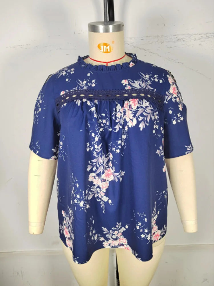 Floral Crochet-Yoke Split-Sleeve Blouse