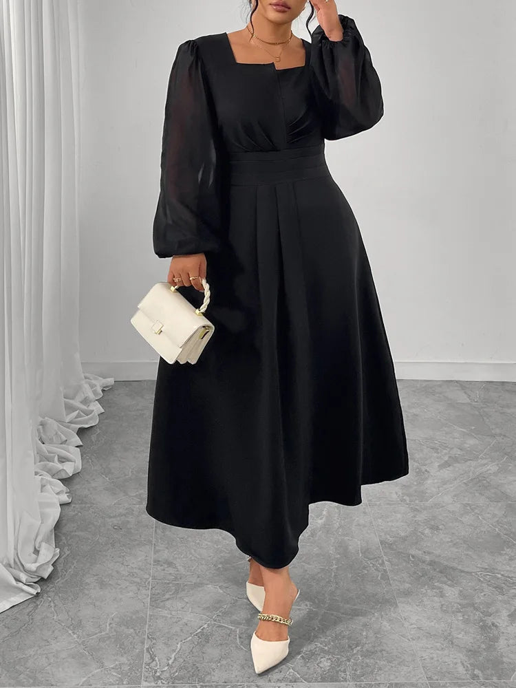 Square-Neck Pleated Maxi Dress