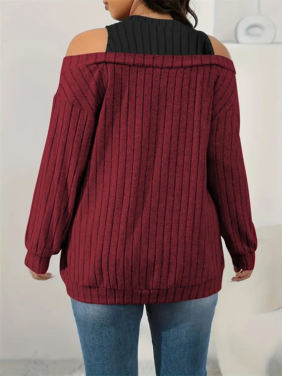 Layered Cold-Shoulder Ribbed Top