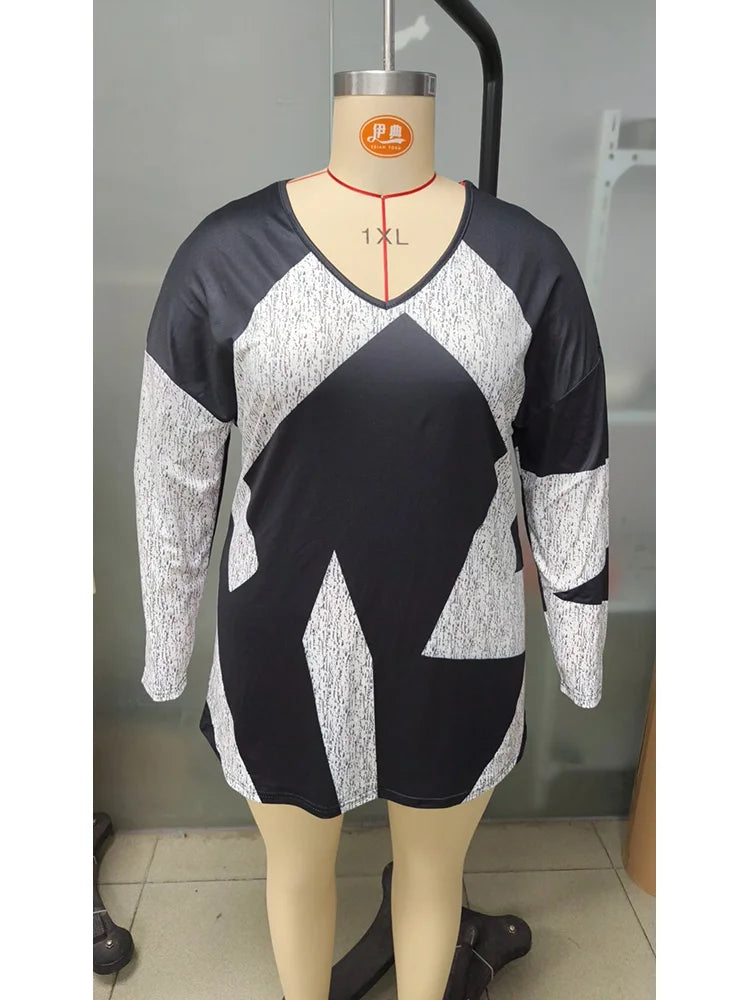 Geometric Colorblock V-Neck Tunic