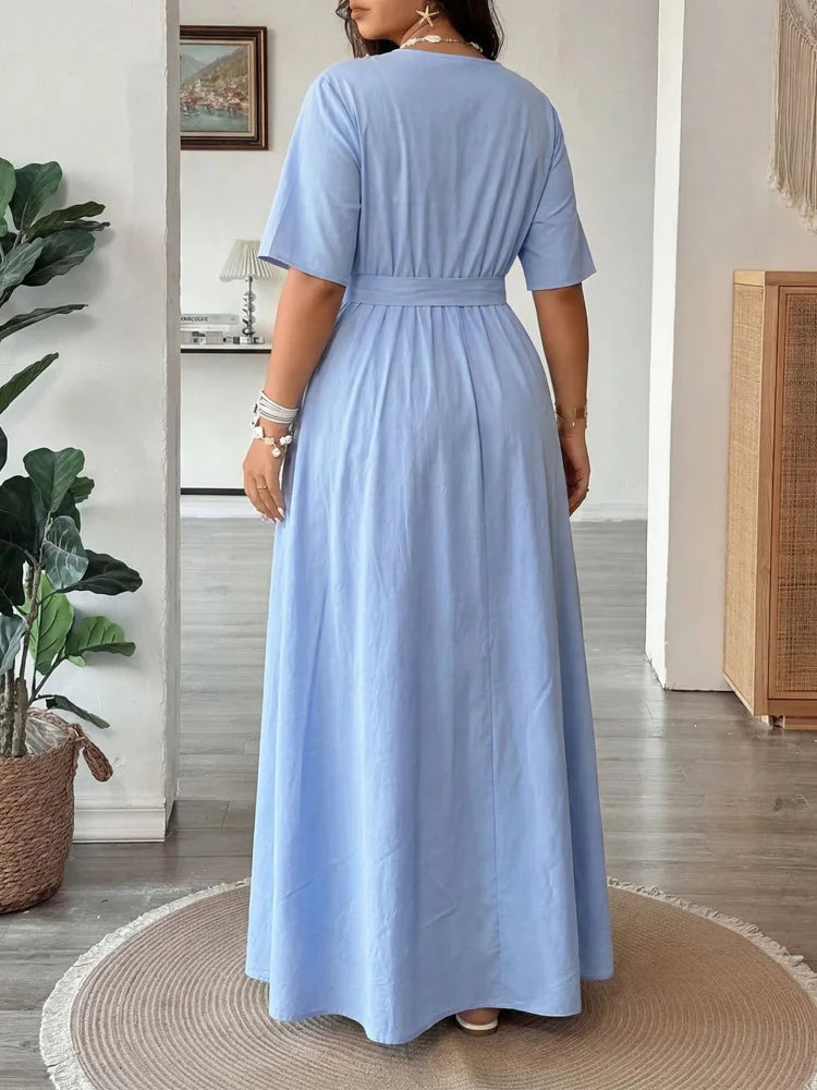 Belted V-Neck Pocket Maxi Dress