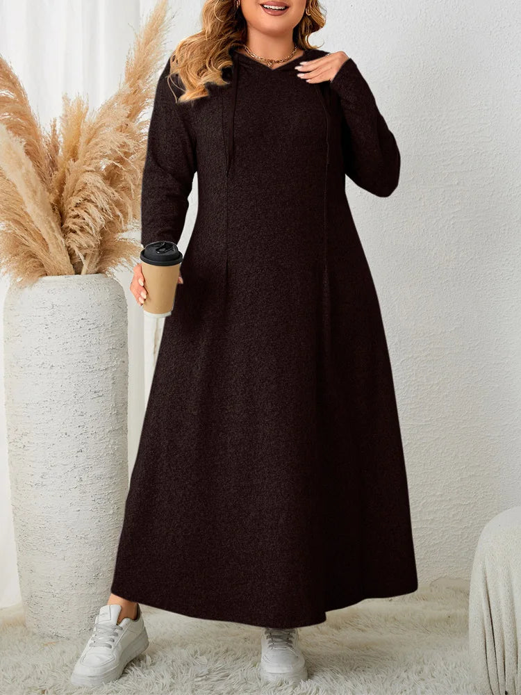 Drawstring-Hood A-Line Maxi Dress