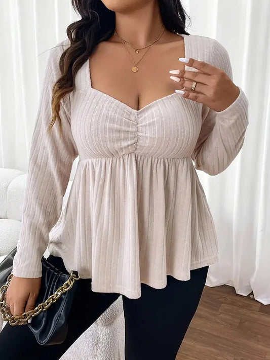 Sweetheart-Neck Ribbed Peplum Top