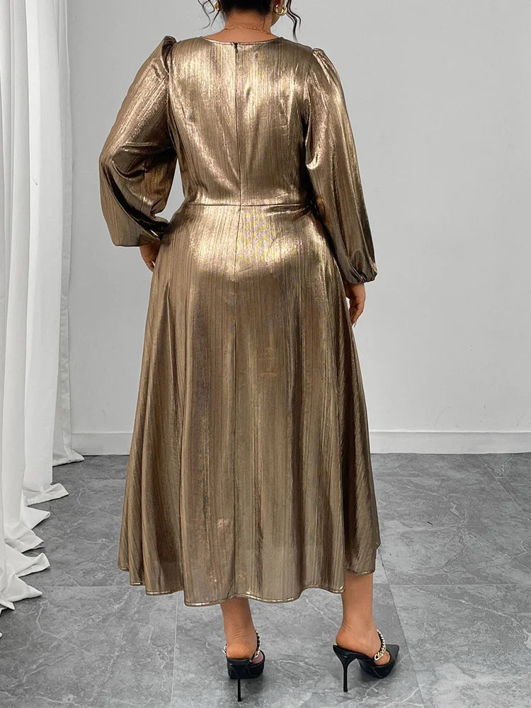Metallic Wrap A-Line Midi Dress