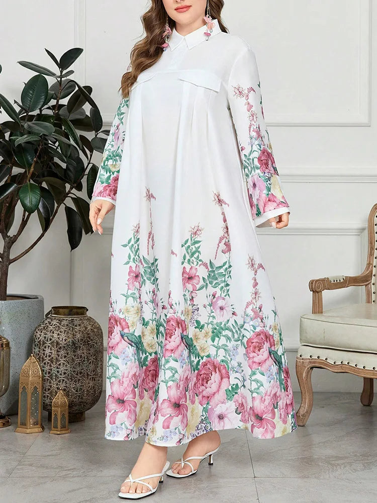 Border-Floral Collared Maxi Dress