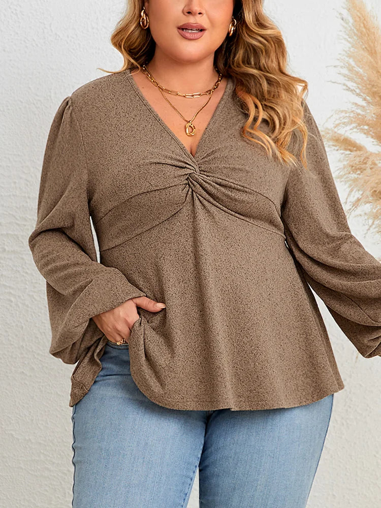 Twist-Front Bell-Sleeve Peplum Top