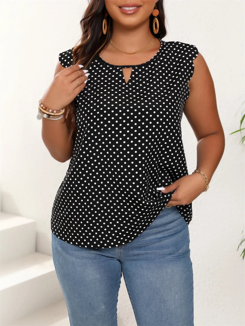 Polka-Dot Ruffle-Shoulder Shell Top