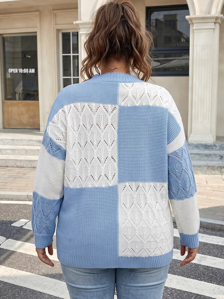 Colorblock Openwork Patchwork Sweater