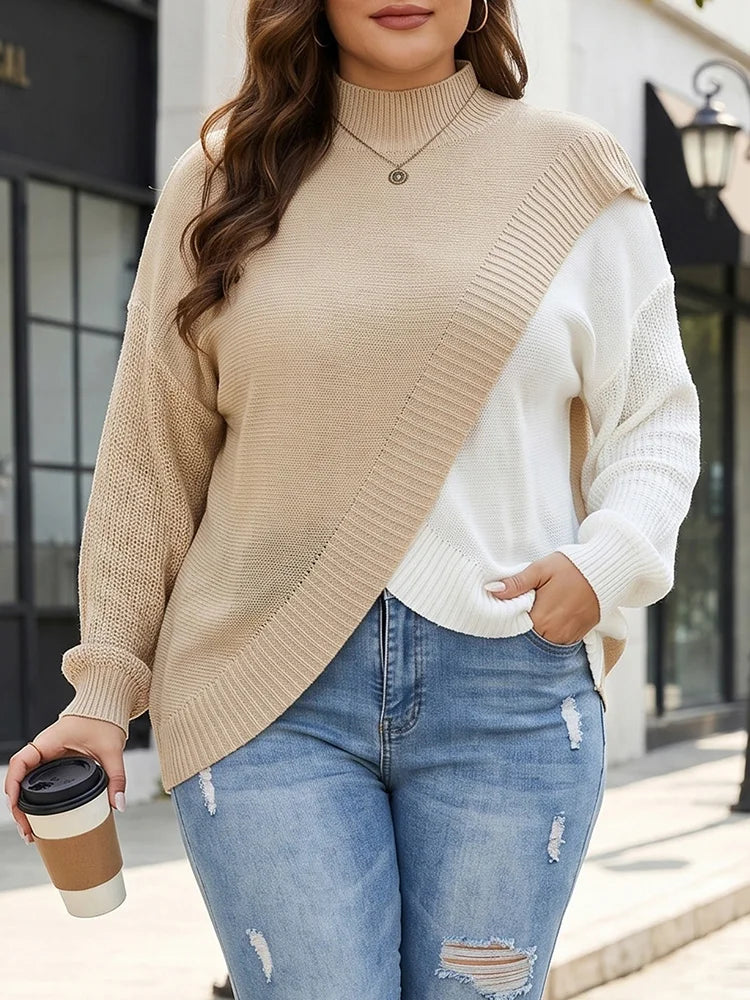 Colorblock Asymmetric Mock-Neck Sweater
