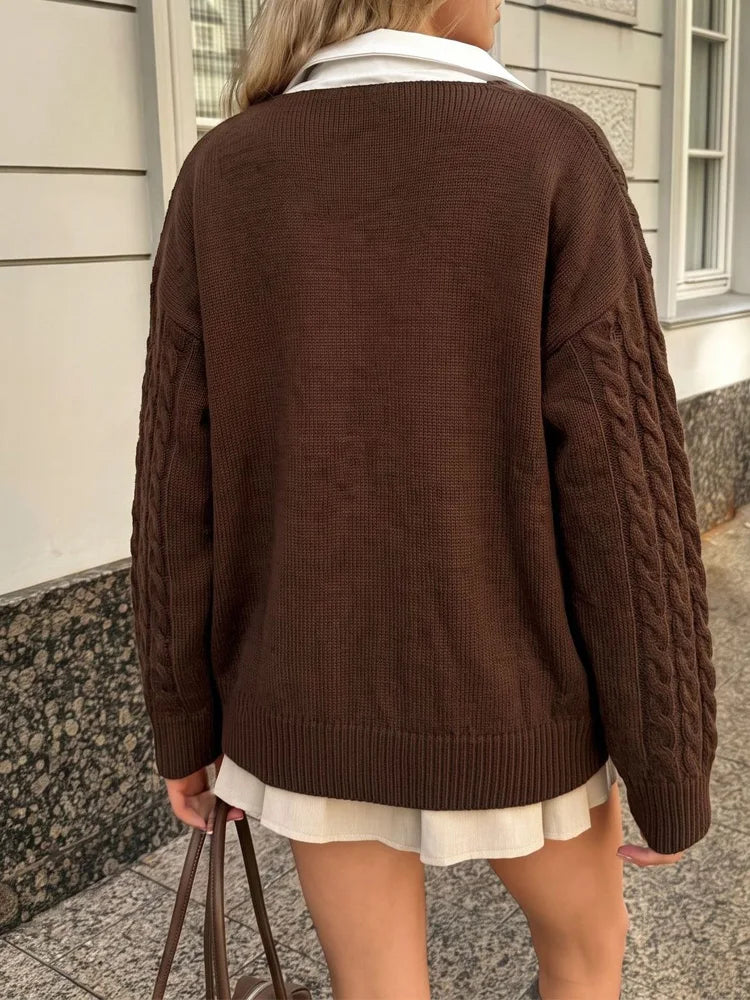 Cable-Knit V-Neck Layered Sweater