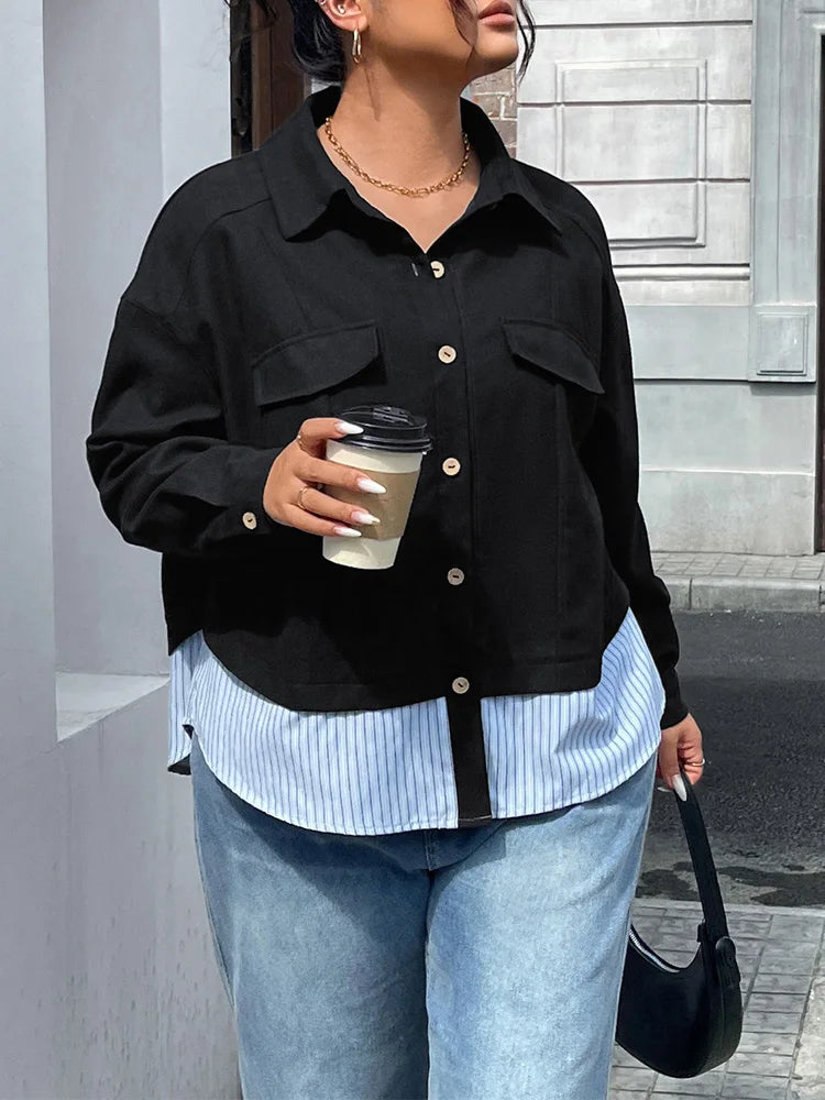 Layered-Hem Cropped Shirt Jacket