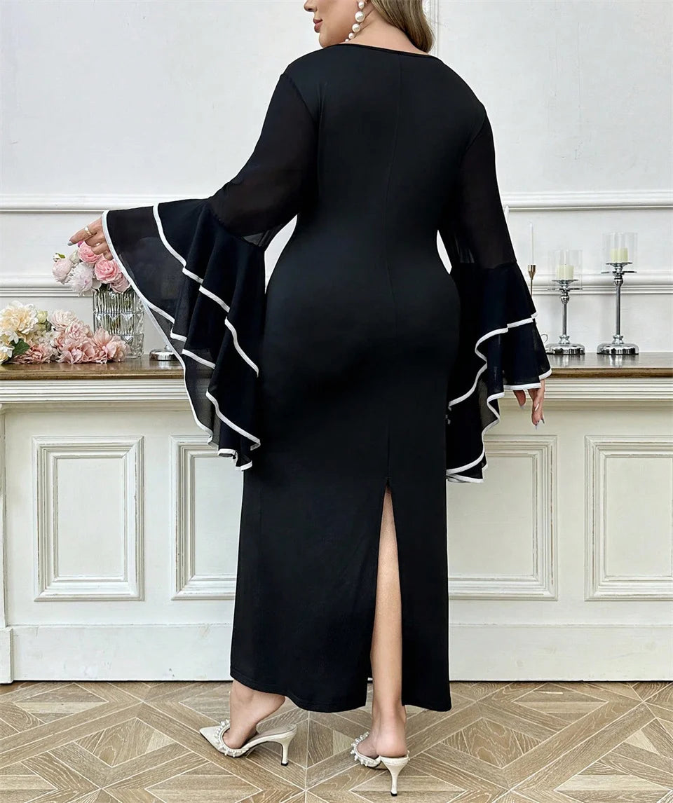 Tiered Bell-Sleeve Column Dress