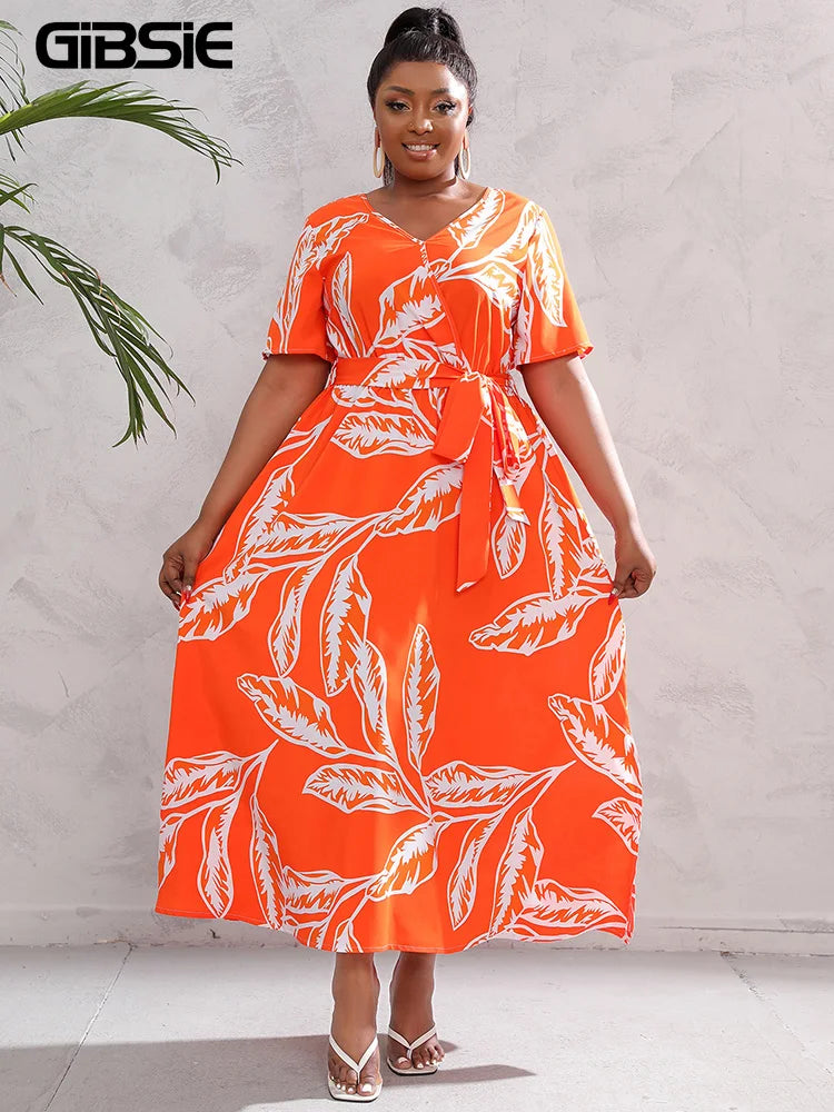 Floral Belted V-Neck Maxi Dress