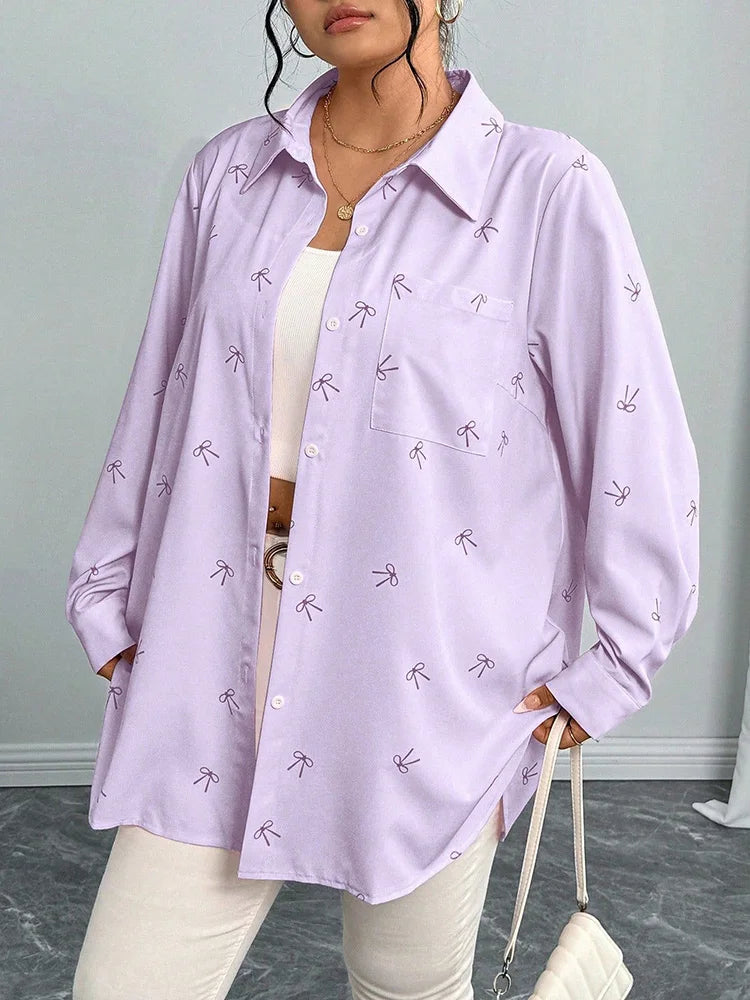 Bow-Print Oversized Button-Down Shirt