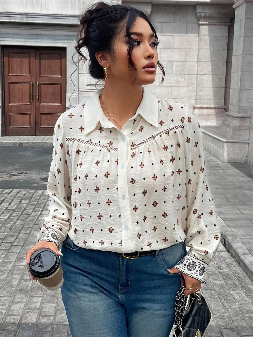 Embroidered-Yoke Button-Down Shirt