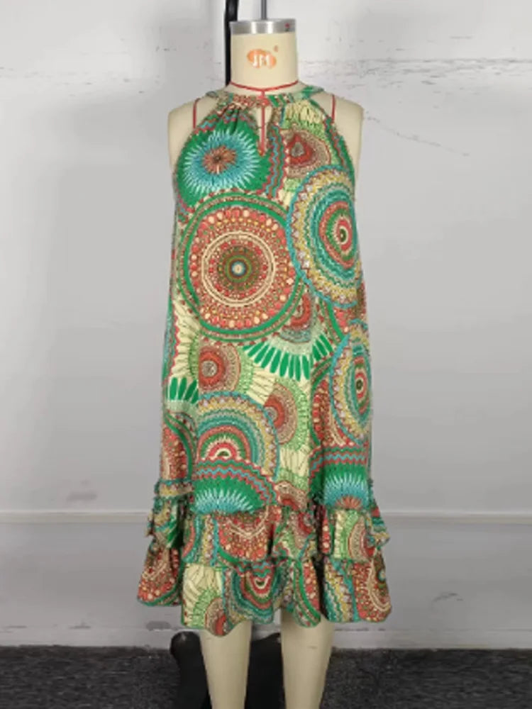 Mandala Halter Ruffle-Hem Dress