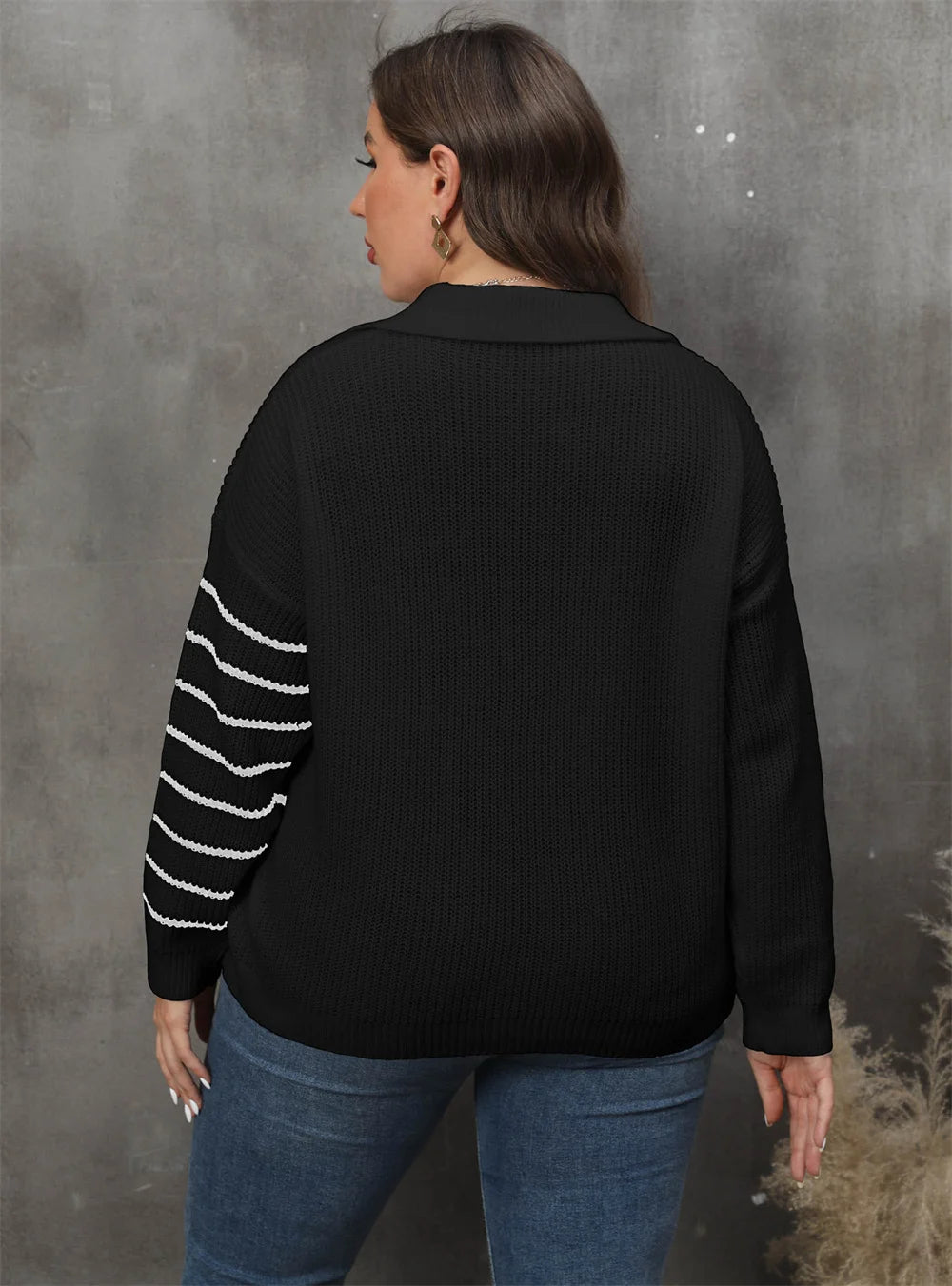 Asymmetric-Stripe Polo-Collar Sweater