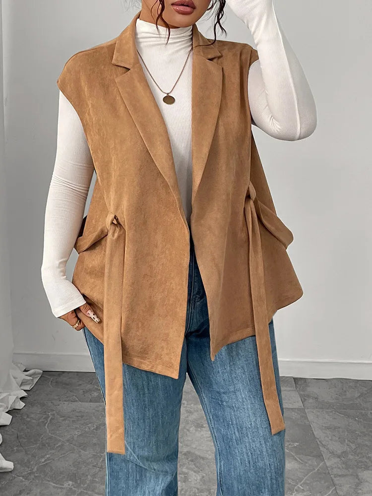 Belted Notch-Lapel Sleeveless Vest