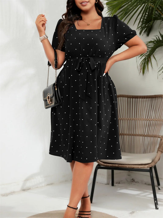 Polka-Dot Square-Neck Midi Dress