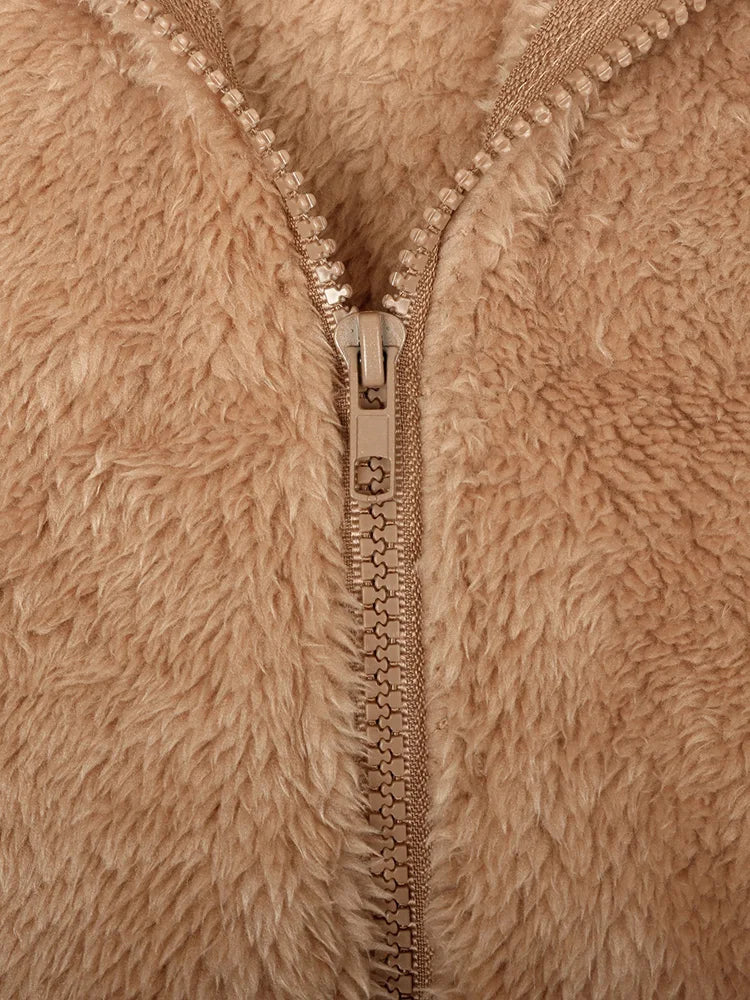 Leopard-Pocket Fuzzy Zip Jacket