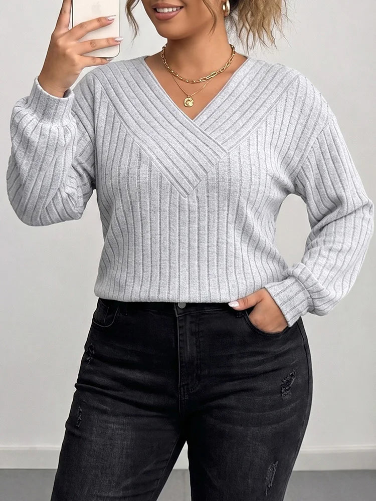 Relaxed Ribbed V-Neck Top