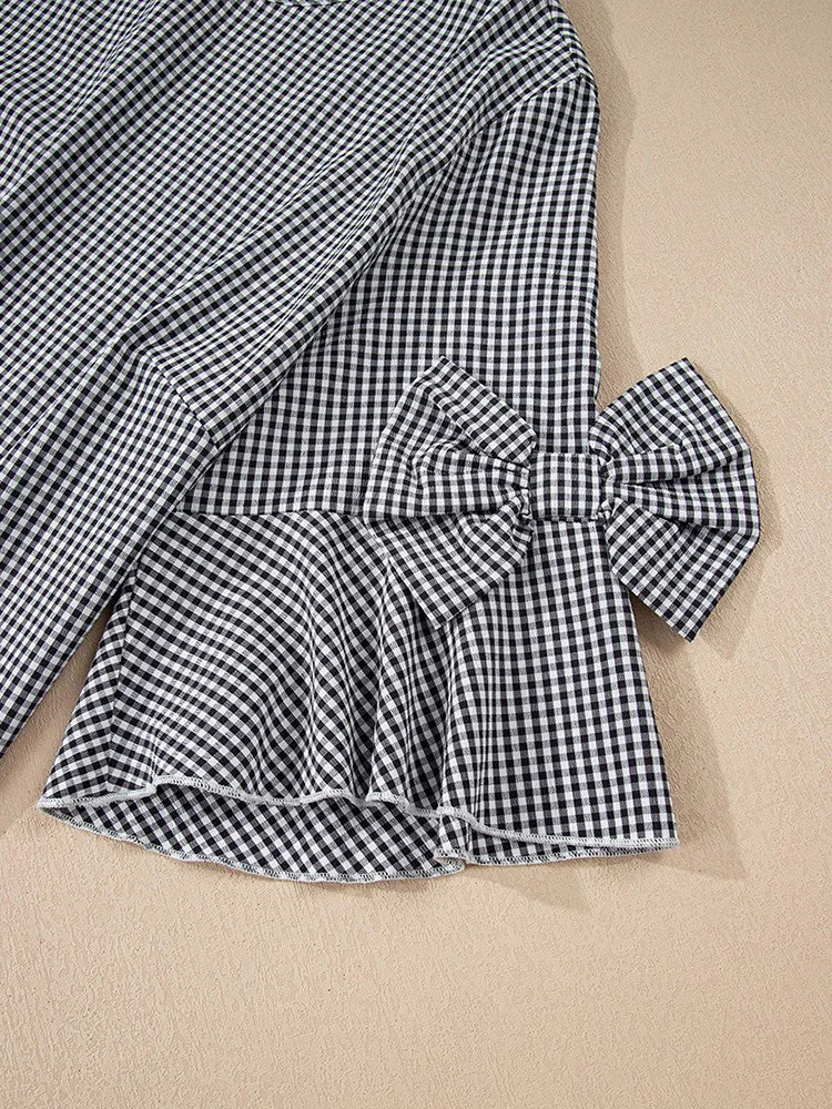 Gingham Bow-Sleeve Blouse
