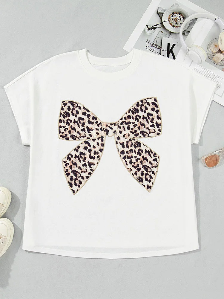 Leopard-Bow Appliqué Tee