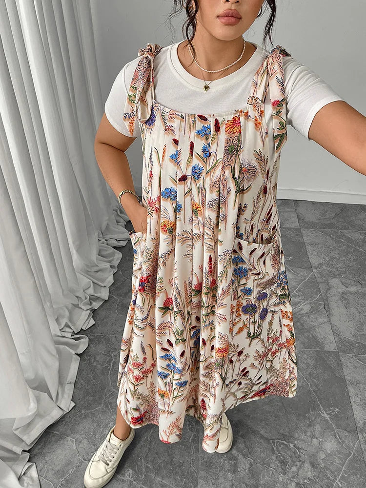 Tie-Shoulder Pocketed Pinafore Maxi Dress