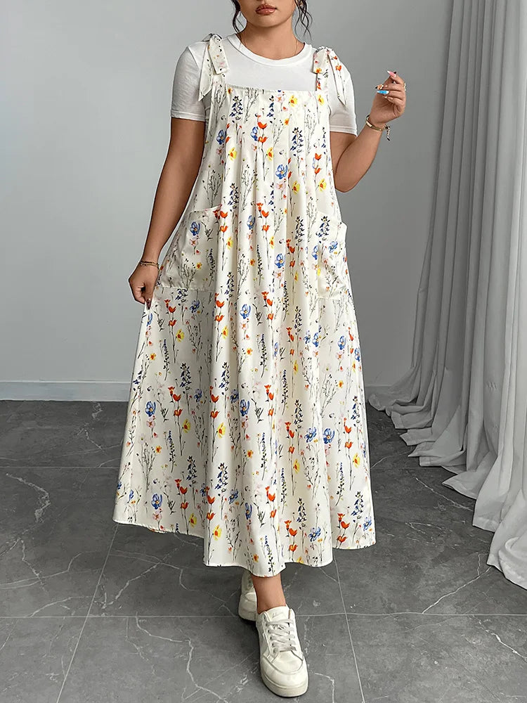Tie-Shoulder Pocketed Pinafore Maxi Dress