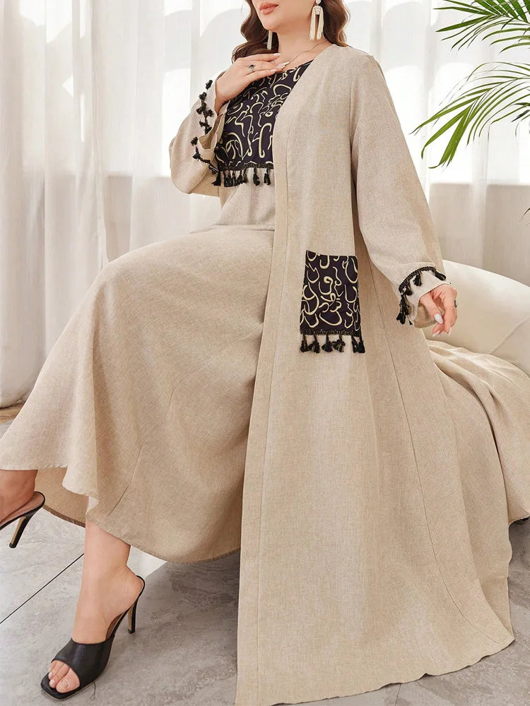 Tassel-Trim Cardigan & Sleeveless Maxi Dress Set