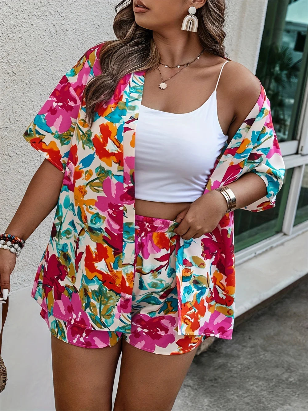 Watercolor-Floral Shirt & Shorts Set