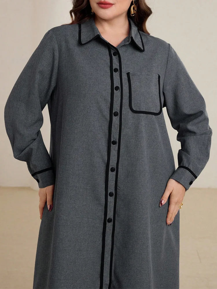 Contrast-Piped Longline Shirt & Wide-Leg Pants Set