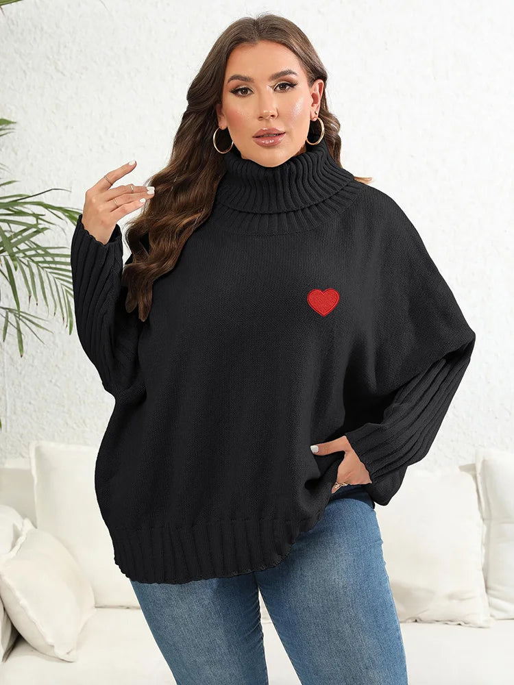 Heart-Appliqué Ribbed-Sleeve Turtleneck Sweater