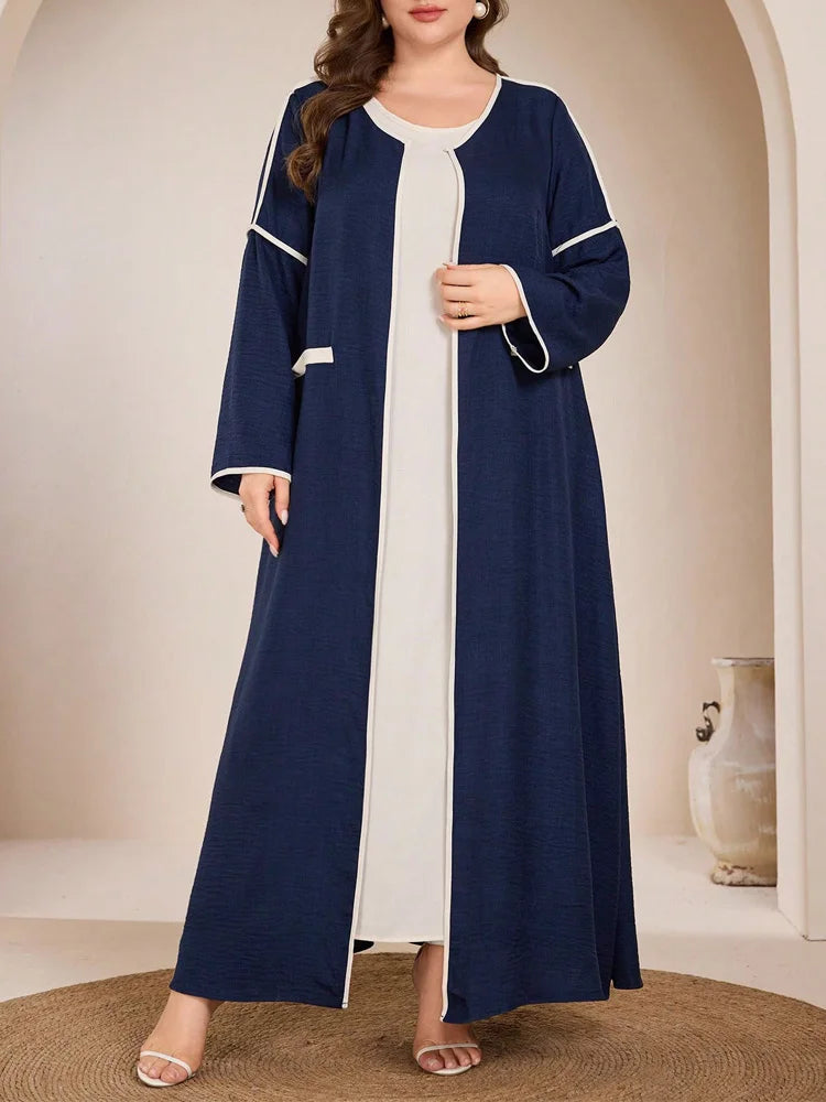 Contrast-Trim Cardigan & Maxi Dress Set