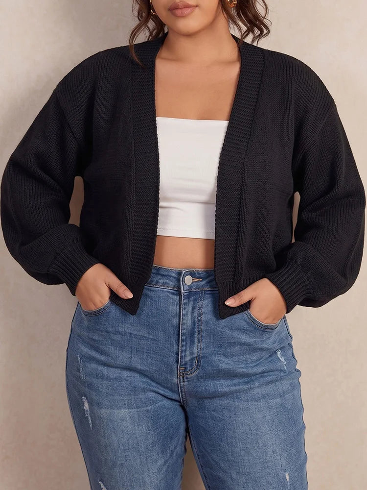 Open-Front Cropped Knit Cardigan