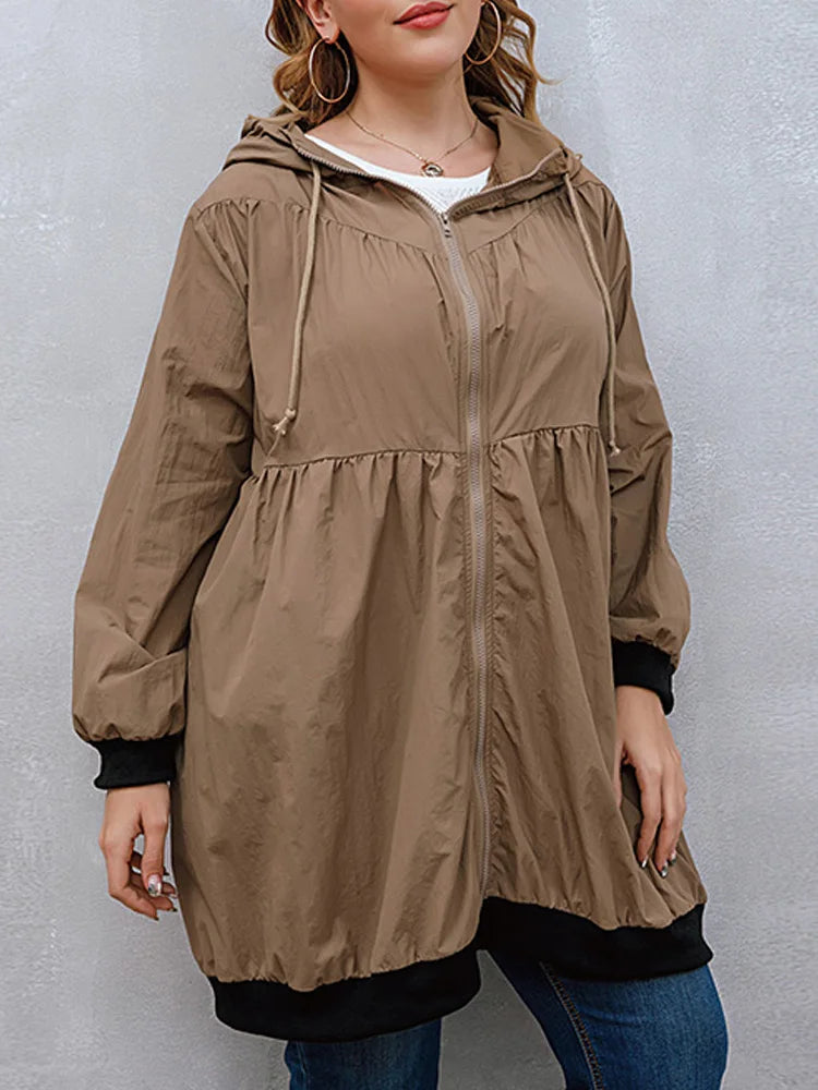 Gathered-Waist Hooded Longline Jacket
