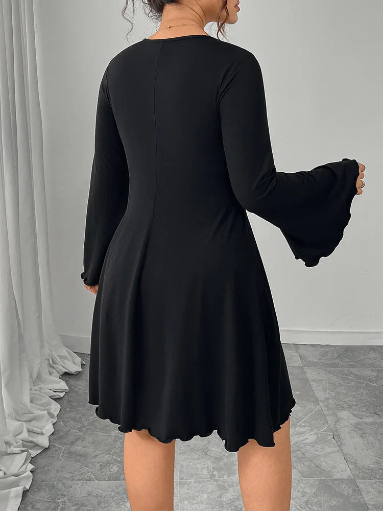 Ruched Bell-Sleeve Mini Dress