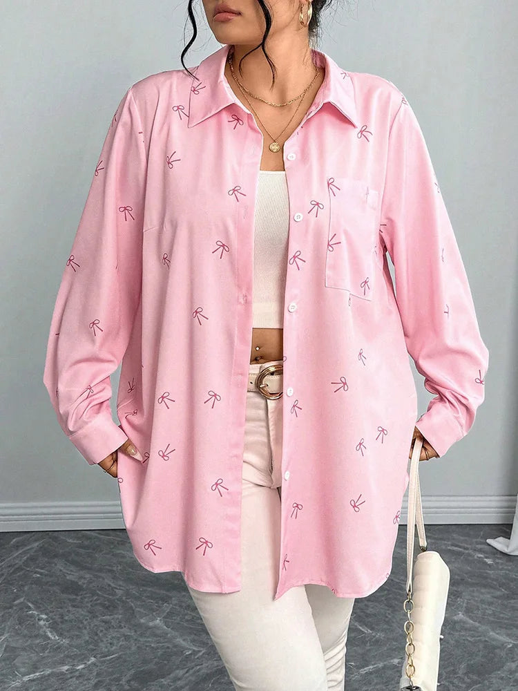 Bow-Print Oversized Button-Down Shirt