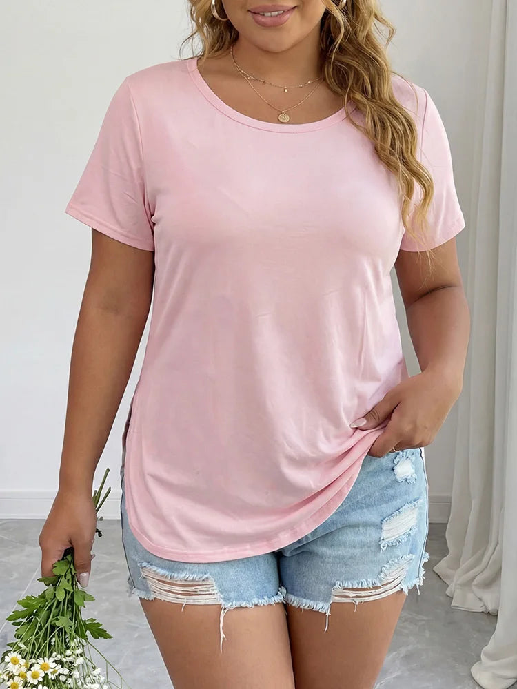 Curved-Hem Crew-Neck Tee
