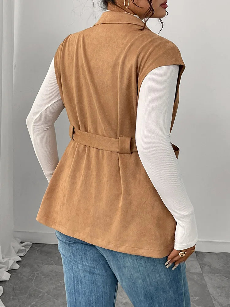 Belted Notch-Lapel Sleeveless Vest