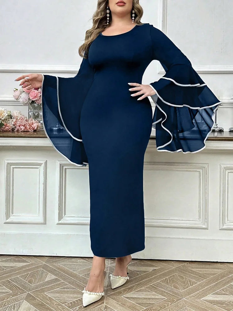 Tiered Bell-Sleeve Column Dress